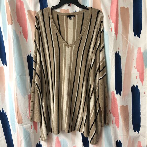 RXB Black Cream Tan Striped Oversized Sweater Size XL - Picture 1 of 16